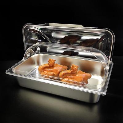 红烧蔬菜熟食展示板带盖矩形不锈钢水果冷盘透明翻盖品尝盒商业