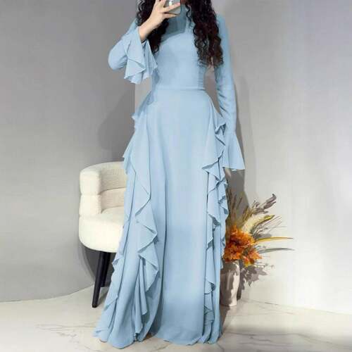 Color Flare Sleeve Dress Waist Cinching Effect Plain Pattern