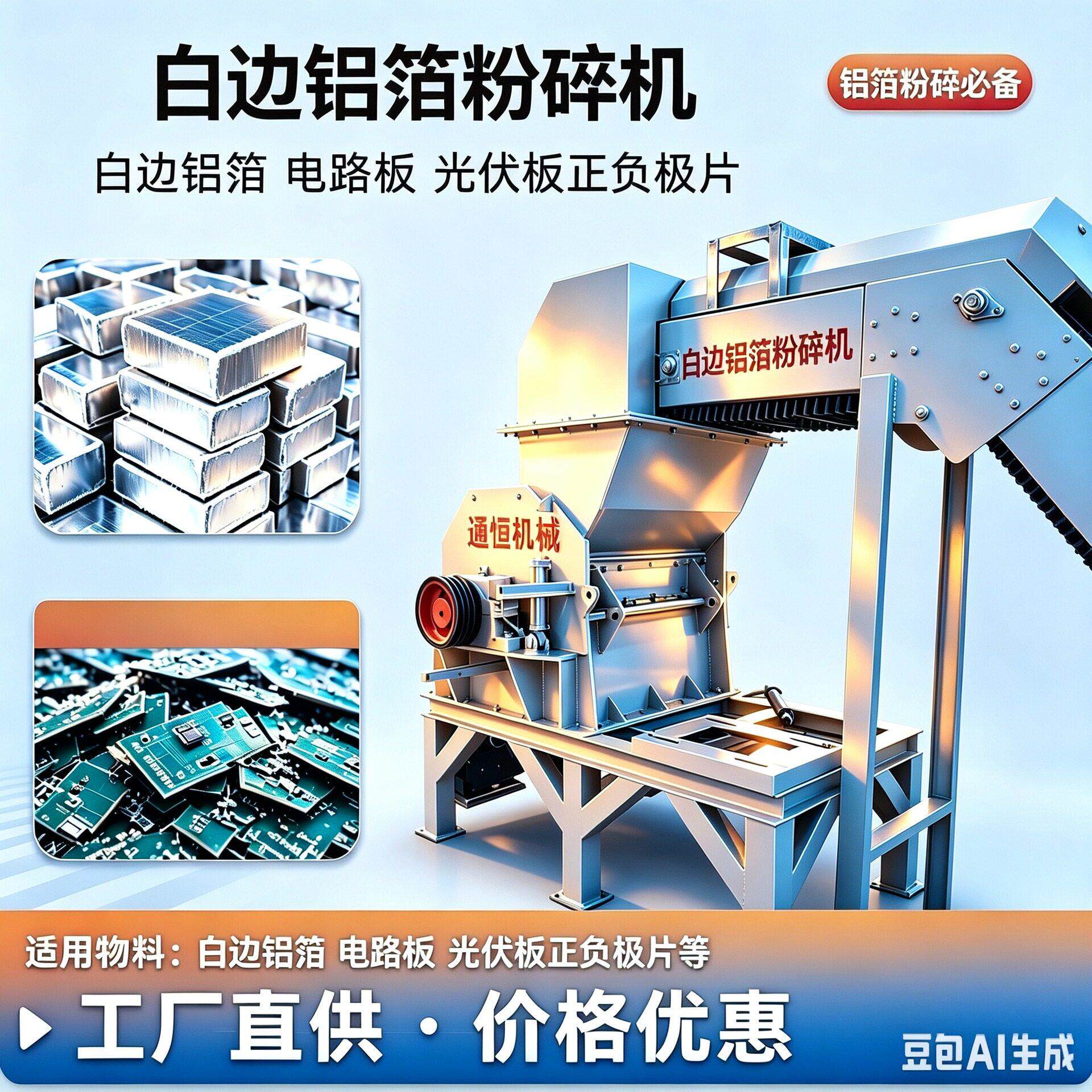 爆款热销铝箔粉碎机金属薄片正负极片电路板光伏板通用节能效