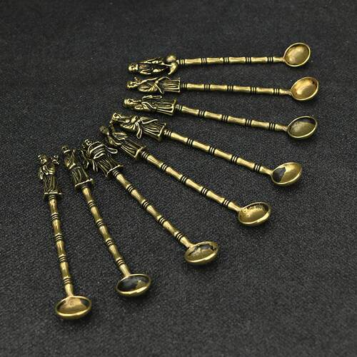 复古八仙过海黄铜勺子摆件做旧仿古铜器工艺品黄铜药勺收藏品