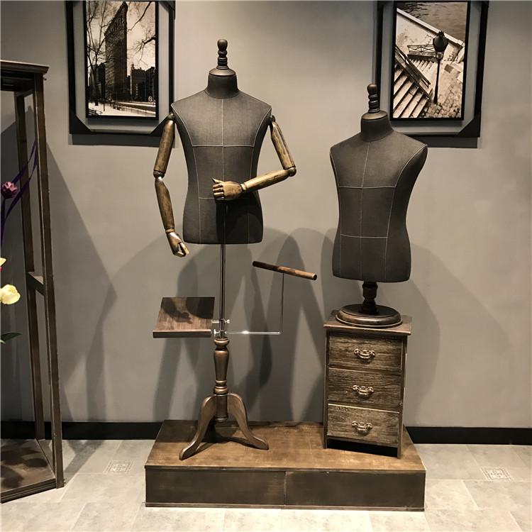 高档升降模特道具半身包布木手男服装店西服展示架流水台层板陈列
