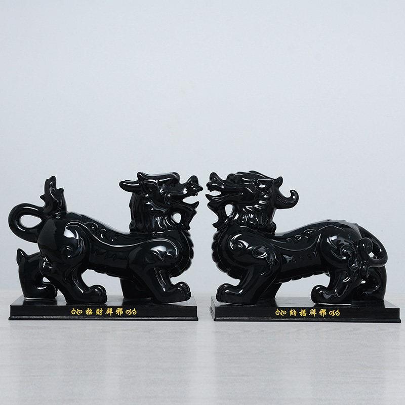 黑色陶瓷皮秀摆件,一副旺财,办公室客厅电视柜,入口大厅,镇屋