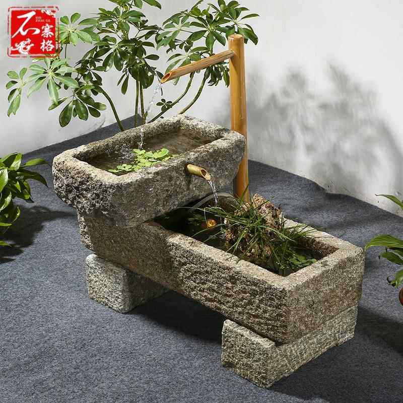 XXE老石槽鱼缸石盆形弧复形水阳台流水槽方景观石头古怀旧家用造