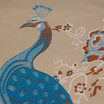 新中式孔雀高精密提花面料窗帘抱枕桌旗红木家具酒店床上用品面料