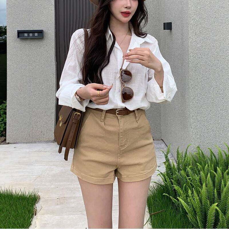 李李服饰简约纯色休闲 牛仔短裤女25夏季新款高腰宽松百搭阔腿短