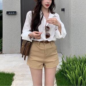 李李服饰简约纯色休闲 牛仔短裤女25夏季新款高腰宽松百搭阔腿短