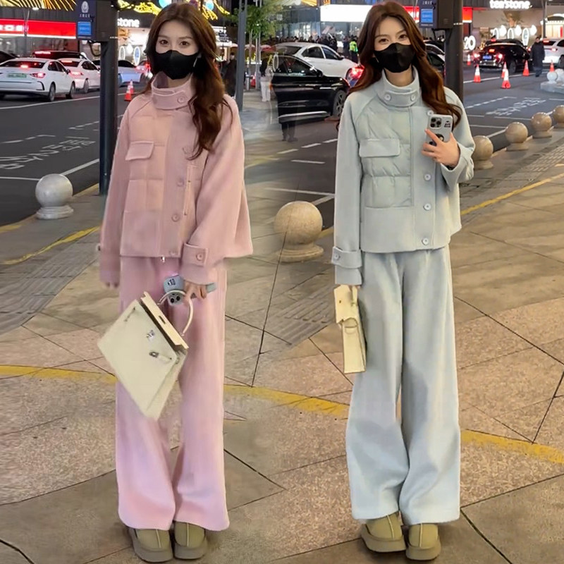 时尚减龄套装女冬季2025今年流行新款高级感时髦棉衣阔腿裤两件套