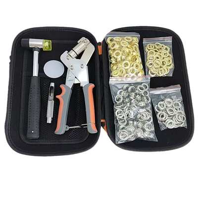 供10.5mm气眼钳工具套装加橡胶锤含200个金银色扣环组合套装