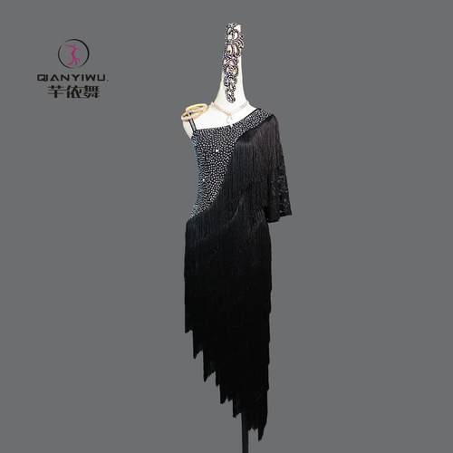 新款感新型拉丁比赛服装女式表演服装成舞人蹈专业性高端黑色网眼