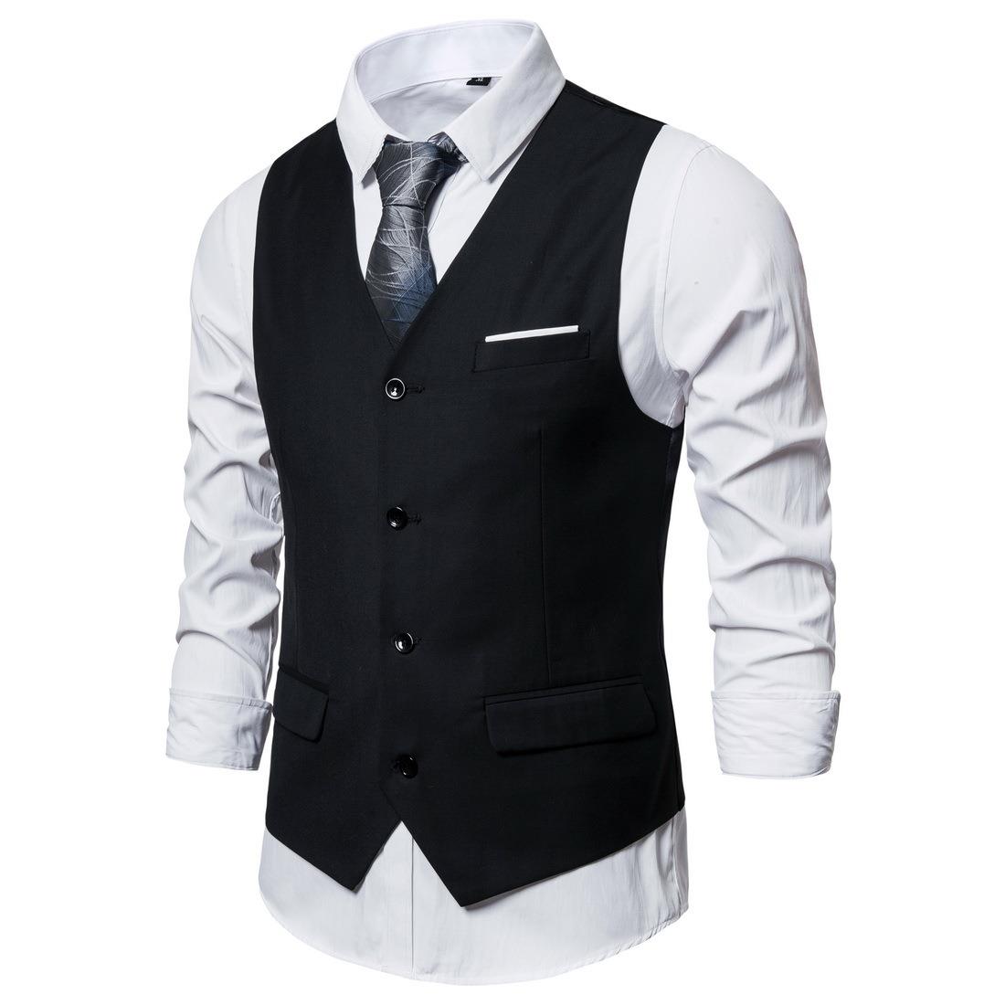 Mens Large Size Suit Vest Solid Color Casual Business