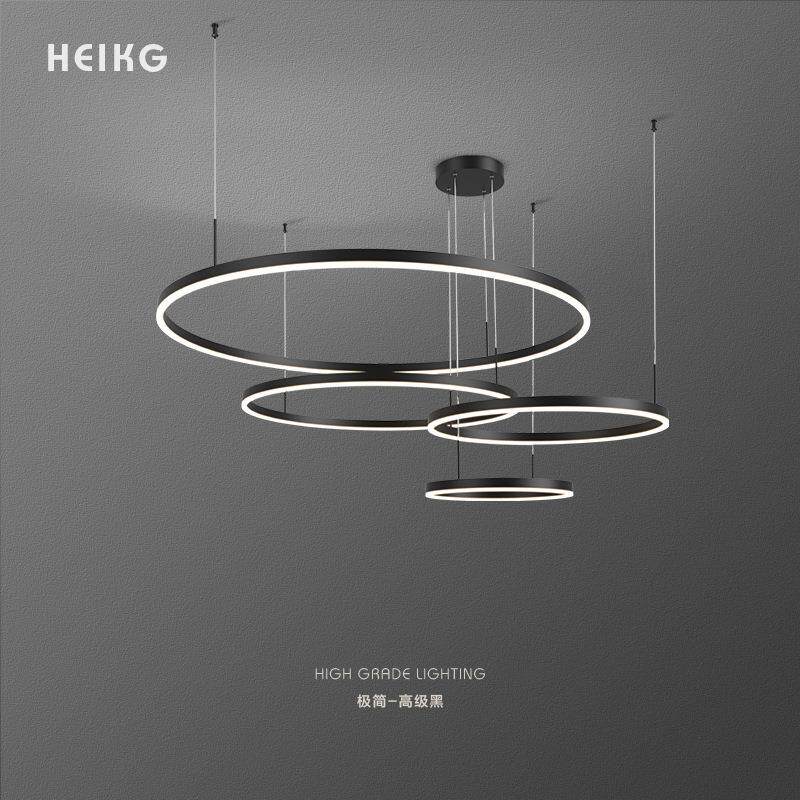 客厅吊灯现代简约创意黑色圆环大厅灯全光谱护眼轻奢卧室餐厅灯具