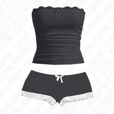 Women'S Ribbed Lace Trim Tube Top Strapless Top Bandeau