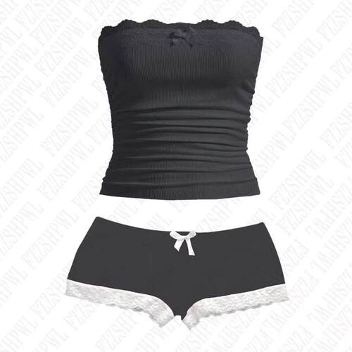 Women'S Lace Trim Knit Strapless Crop Top Lady Sweet Style