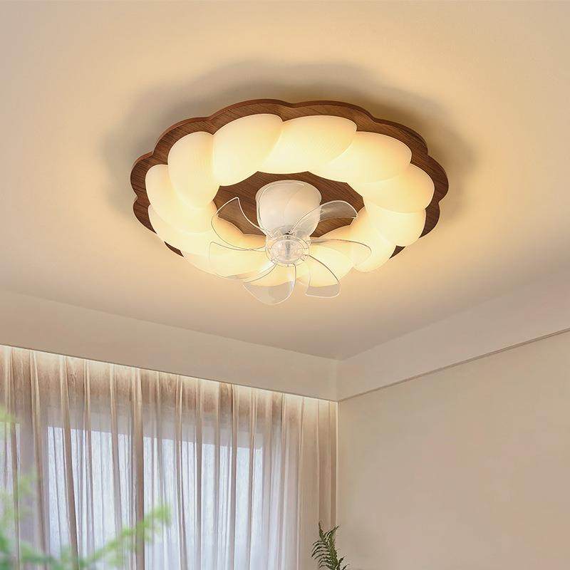 2025新中古风吸顶风扇灯主卧室仿木纹色房间静音摇头书房电扇灯饰