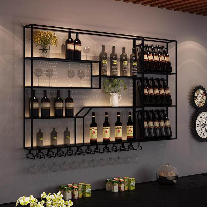 红酒架壁挂铁艺酒水展示架墙上简约创意发光置物架餐厅墙上酒柜