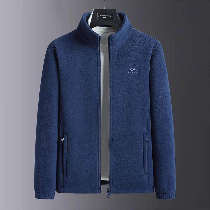 摇粒绒外套男士秋冬季运动夹克中老年爸爸户外加绒加厚保暖抓绒衣