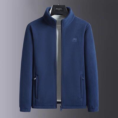 摇粒绒外套男士秋冬季运动夹克中老年爸爸户外加绒加厚保暖抓绒衣