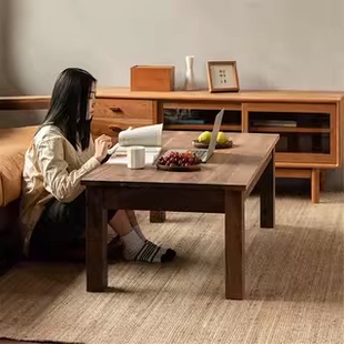 简约黑胡桃木长方形茶桌全实木茶几 北欧小户型客厅家用原木日式