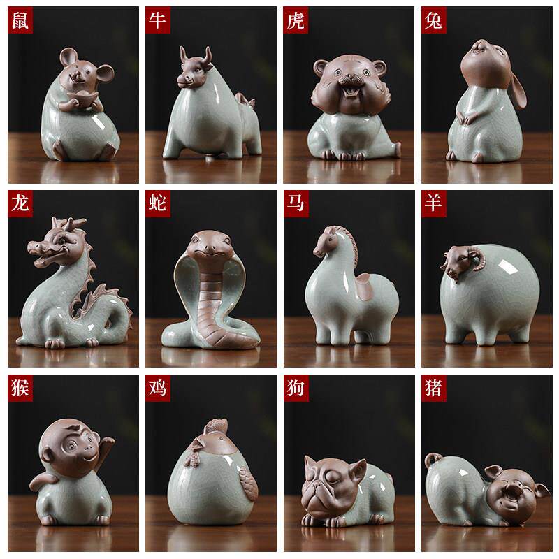 陶瓷十二生肖摆件鼠牛虎兔龙蛇马羊猴鸡狗猪生肖工艺礼品摆饰家居