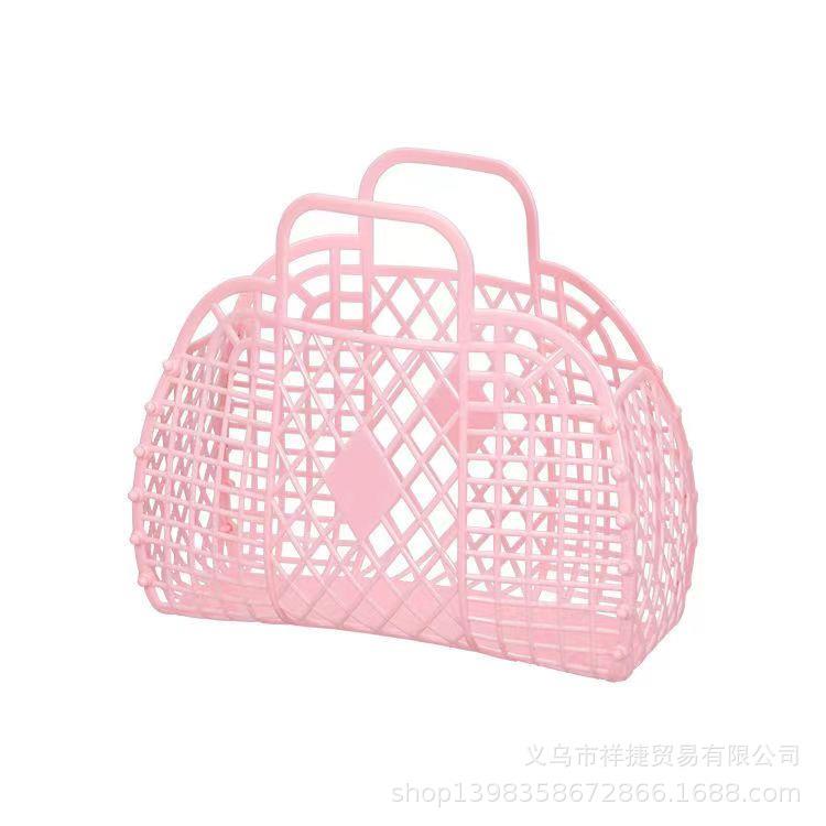 浴室镂空洗漱收纳篮洗澡篮塑料沐浴篮子可折叠花草网格手提篮浴筐