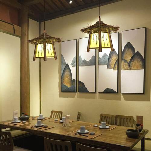 中式竹编竹艺吊灯禅意茶室餐厅房子火锅店民宿东南亚创意日式灯具