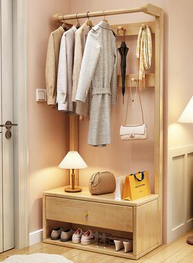 实木转角衣帽架省物空卧室落间MRQ地挂衣架易置架墙角挂衣简服架