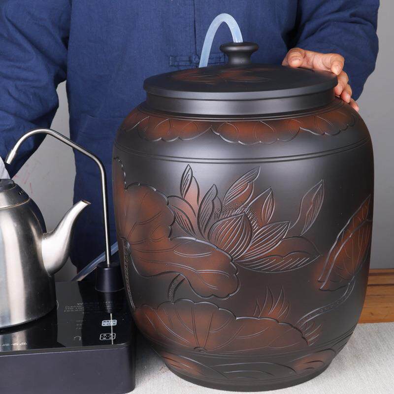 建水紫陶老式陶瓷大水缸家用茶道储水用抽水缸水桶净水桶茶台泡茶
