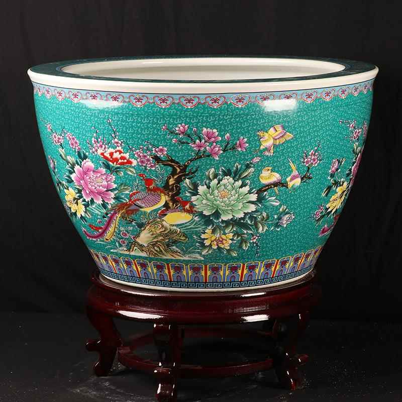 高档景落德镇瓷鱼缸大荷号红色陶睡莲盆花缸乌龟缸地大水缸客厅摆