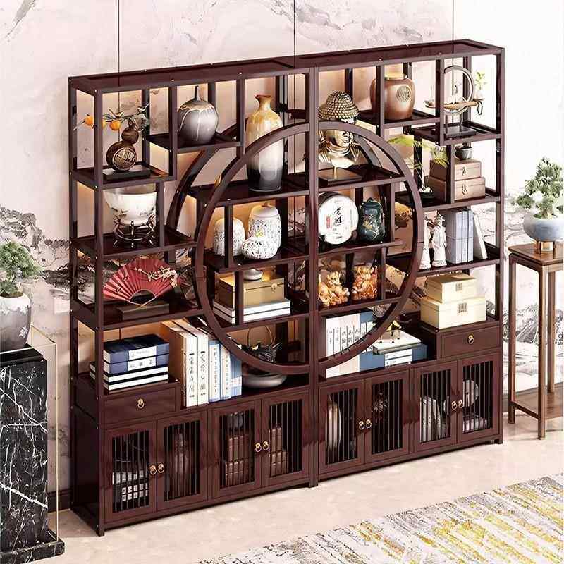 博古架新中式茶叶展示柜摆件茶架子带门置物架茶室茶柜茶具收纳架