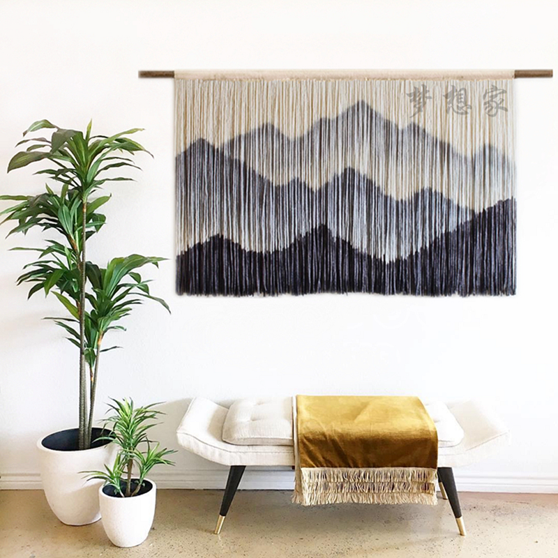 山水.北欧手工编织染色挂毯 民宿客厅卧室背景装饰画风景墙挂壁毯