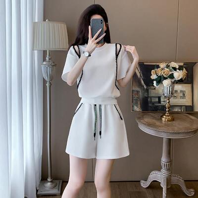 TOUCH MISS时尚轻奢运动套装女夏季薄款露肩设计感短袖短裤两件套