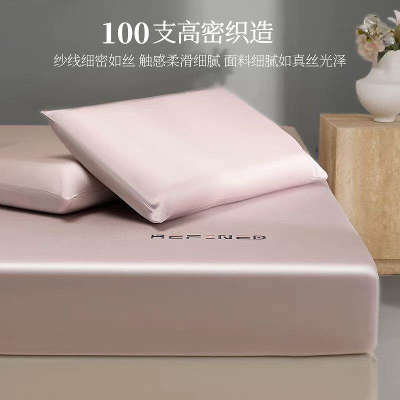 纯100全支长绒棉床笠单件刺绣款全棉色绣床垫保刺护罩纯棉三件套