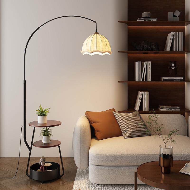 中古风落地灯2025新款实木客厅发头边卧室682床沙台置物架一体立