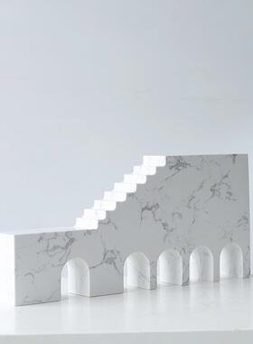 简约代抽象几现何大理石建筑摆创意件板房141售楼样处客厅桌面饰