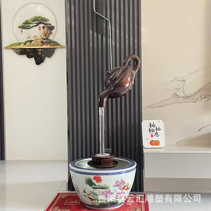 流水天壶雕塑大型悬空天壶招财水景景观景区景点地标玻璃钢摆件
