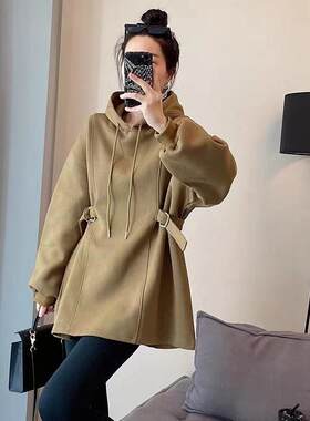 加绒加厚连衣裙女秋冬跨境欧货亚马逊新款中长款卫衣女设计感上衣