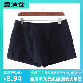 贝系列 夏季品牌库存折扣女装深蓝色休闲短裤F353C