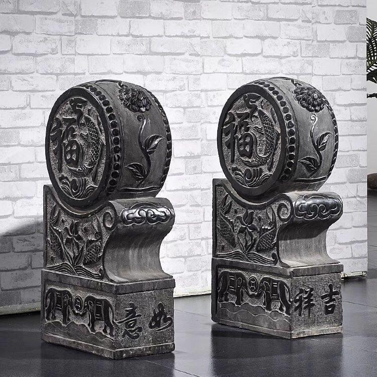 青石石雕门墩抱鼓石家用貔貅镇宅摆件仿古门口一对庭院石鼓招财