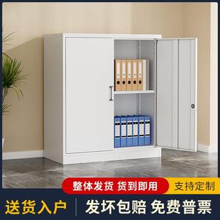 铁皮文件柜收纳柜办公室资料柜带锁置物收纳家用小柜子对开门矮柜