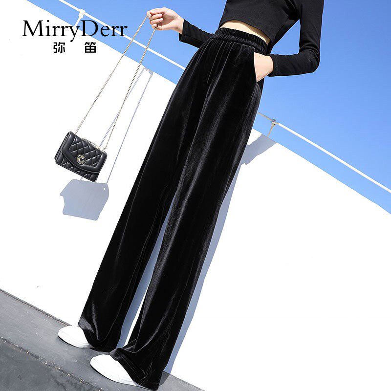 黑色高腰金丝绒阔腿裤女加绒2025秋冬新款垂感时尚小个子直筒长裤