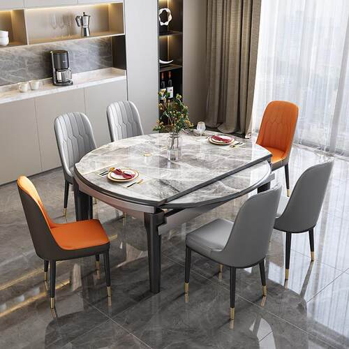 岩板餐桌椅2025新款现代简约家用小户型伸缩饭桌可变圆桌家用餐桌