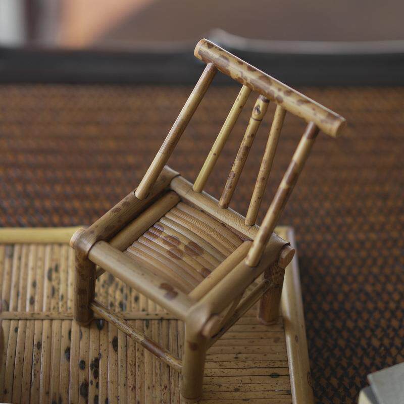 梅鹿竹茶道把玩配件摆件装饰品桌面文玩小椅子竹制工艺品小案几