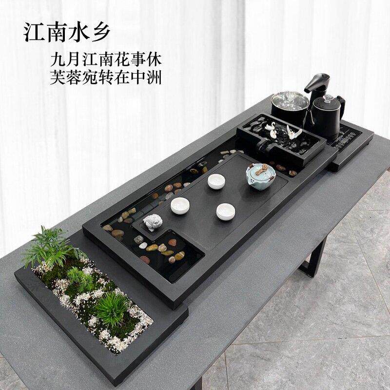 轻奢乌金石茶盘家用功夫茶具套组煮水一体流水茶台石材排水茶桌面