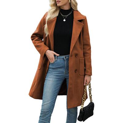 Women Warm Winter Blend Coat Mid Double Breasted Notch Lapel