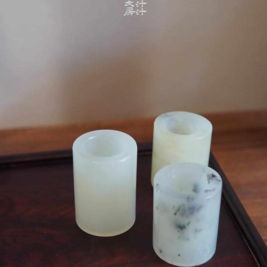 汁汁文房 天然水墨岫玉盖置 壶盖托茶道摆件高端盖托架 文房雅器