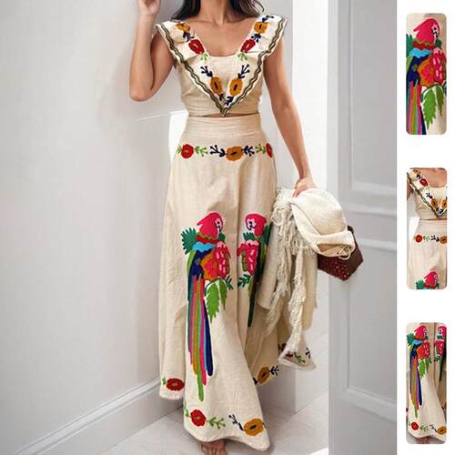 Women's Printed Square Neck High Waist Set