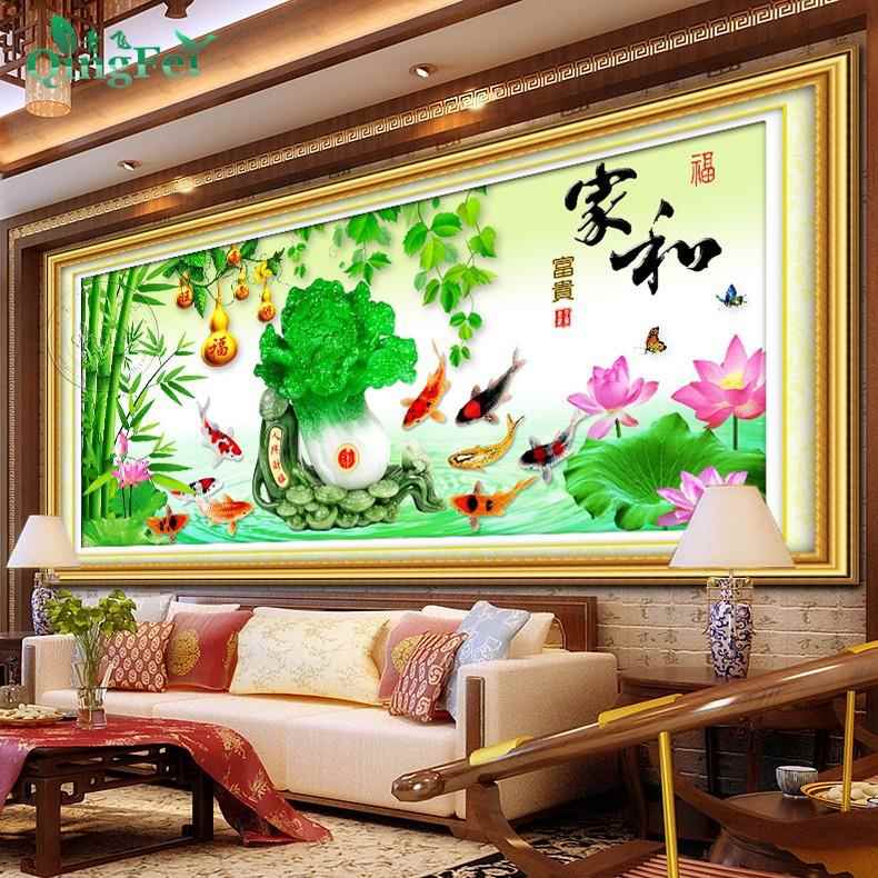 青飞精准印布玉雕白菜十字绣百财纳福手工线绣客厅卧室装饰画