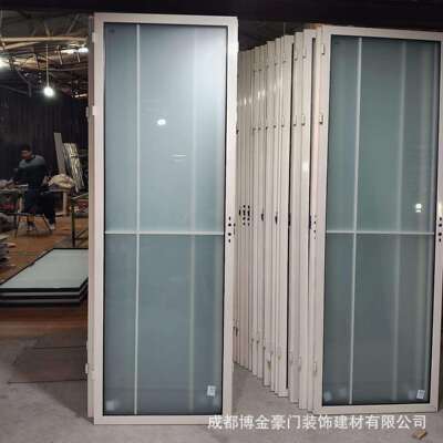 铝合金极简平开门双层玻璃加玉沙玻璃内置格条卫生间门厨房门工厂