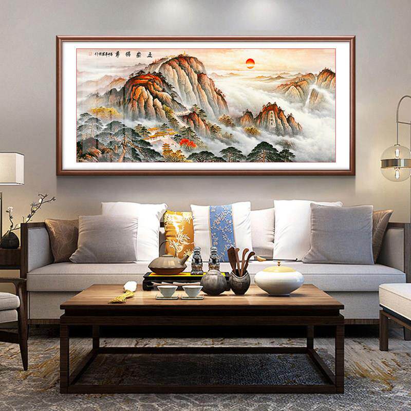 国画山水画靠山图泰山日出东方客厅装饰画办公室沙发背景挂画壁画
