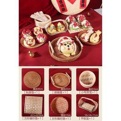 周岁馒头托盘抓周布置中式花馍馍醒狮糕点心宝宝生日花饽饽木摆盘